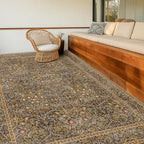 Washable Dining Room Rugs for Under Table - 6x9 Brown Oriental Area Rug for Living Room, Low Pile Non-Slip Floor Carpet for Bedroom Under Bed - Vintage Design & Stain Resistance