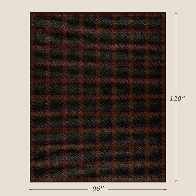 Easy Jute 8x10 Buffalo Plaid Living Room Rug - Retro Black and Red Rug for Dining Room Under Table, Non Slip Washable Carpet for Bedroom Under Bed and Fireplace, Washable Woven Fall & Holiday Decor