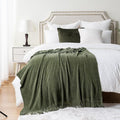 BATTILO HOME Olive Green Throw Blanket for Couch, Soft Chenille Knit Throws with Tassels for Home Decor, Green Throws for Couch Cover, 50"x60"