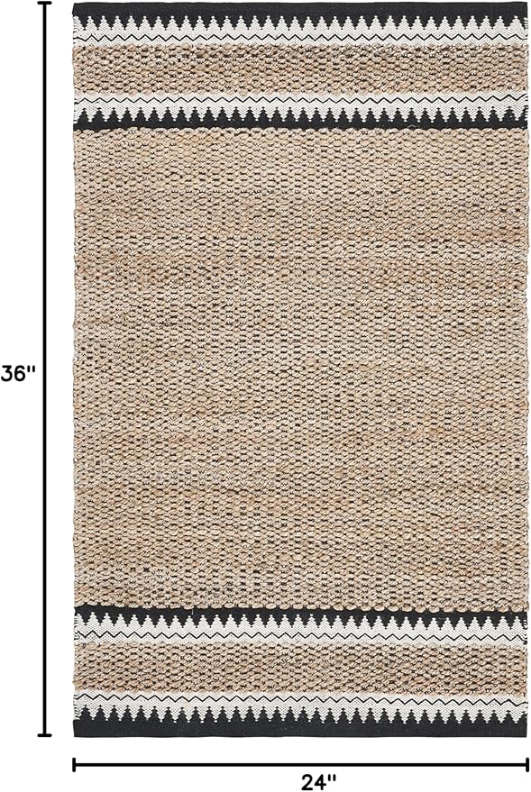 SAFAVIEH Natural Fiber Collection Accent Rug - 2' x 3', Natural & Black, Handmade Farmhouse Boho Coastal Rustic Jute, Ideal for High Traffic Areas in Entryway, Living Room, Bedroom (NF874B)