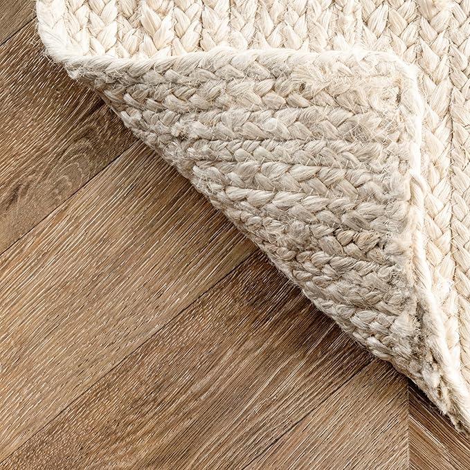 nuLOOM 4 Round Rigo Jute Hand Woven Area Rug, Off White, Solid Farmhouse Design, Natural Fiber, For Bedroom, Living Room, Dining Room, Hallway, Office, Kitchen, Entryway