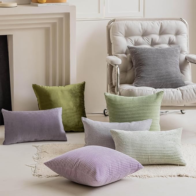 Home Brilliant Sage Green Lumbar Spring Pillow Cover Corduroy Plush Velvet Oblong Decorative Rectangle Pillowcases for Bed Couch Sofa St Patricks Day Decor, Set of 2, 12 x 20 inches(30x50cm), Mint