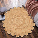 Hand Woven Braided Jute Rug - 5' Round - Reversible Farmhouse Dining Room Rug, Living Room, Bedroom, Kitchen - Natural Decorative Floor Boho Entry Area Rugs - 5 Foot Round Rug