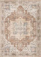 Washable Rug 9x12 Area Rugs: Boho Vintage Distressed Oriental Medallion Neutral Thin Large Rug Carpet for Living Room Bedroom Dining Room Home Office Decor - Brick Red
