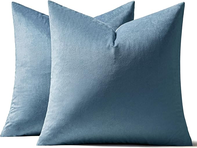 MIULEE Velvet Throw Pillow Covers 18x18 Inch, Pack of 2 - Light Blue, Soft Solid Decorative Pillow Covers Cushion Cases Modern Luxury Home Decor for Spring Couch Sofa Bedroom Livingroom