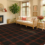 Easy Jute 8x10 Buffalo Plaid Living Room Rug - Retro Black and Red Rug for Dining Room Under Table, Non Slip Washable Carpet for Bedroom Under Bed and Fireplace, Washable Woven Fall & Holiday Decor