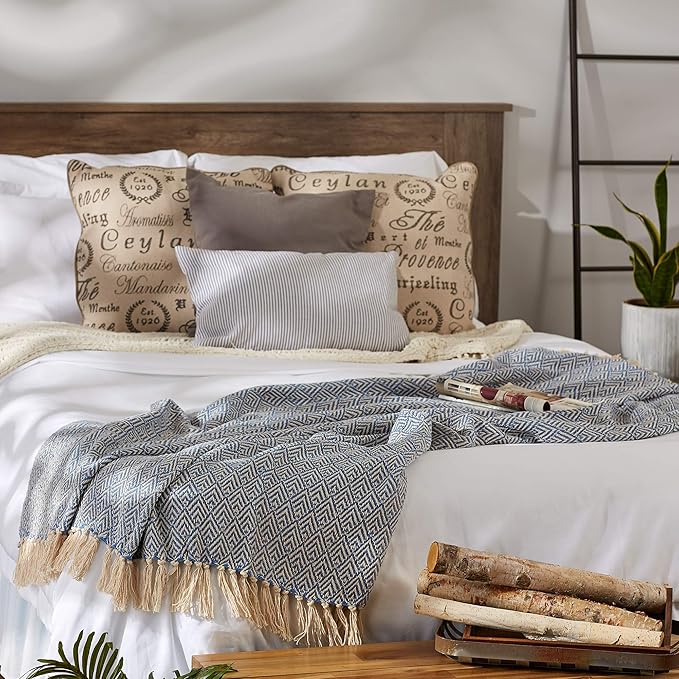 DII Diamond Throw Collection Cotton Woven, 50x60, Stonewash Blue