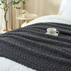 Throw Blanket for Couch, Dark Grey Luxury Knitted Throws 50"x60", Textured Blankets with Handmade Fringe Tassels for Bed Sofa Decorative, Chunky Soft Farmhouse Boho Home Decor