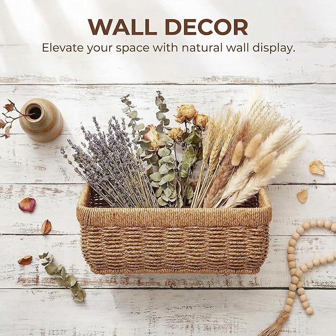 11 inches Wall Hanging Baskets Woven Basket Boho Style Fruit Basket Storage Baskets for Organizing Home Kitchen Garden Plants Hanging Decoration