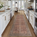 HUGEAR 2x8 Runner Rug Hallway Vintage Brick Red Machine Washable Retro Floral Low Pile Carpet Vacuumable Distressed Long Throw Rug Bedroom Office Bathroom Kitchen Laundry Non Slip Soft Lightweight
