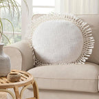 Indigo Ink - Decorative Throw Pillows for Couch or Bed, Boho Home Décor Round Cotton 20" x 20" Pillow with Tassels (Tufted Medallion Collection, Bright White)