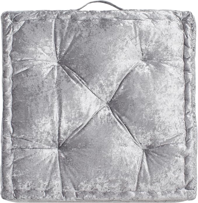 SAFAVIEH Home Collection Belia Silver 18-inch Square Tufted Floor Pillow with Insert