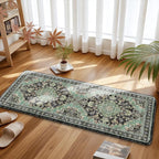 Boho Kitchen Mats for Floor 2 Piece Set Anti Fatigue Cushioned PVC Kitchen Rugs Non Slip Waterproof Farmhouse Mats 2/5 Inch Comfort Standing Mat for Sink, Laundry, 17.3"x59"+17.3"x28", Black Green
