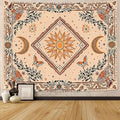 Accnicc Boho Sun and Moon Tapestry Hippie Mandala Floral Wall Tapestry for Bedroom Aesthetic Vintage Butterfly Plant Beige Small Tapestries Wall Hanging for Dorm Living Room Decor 48 x 36 Inch