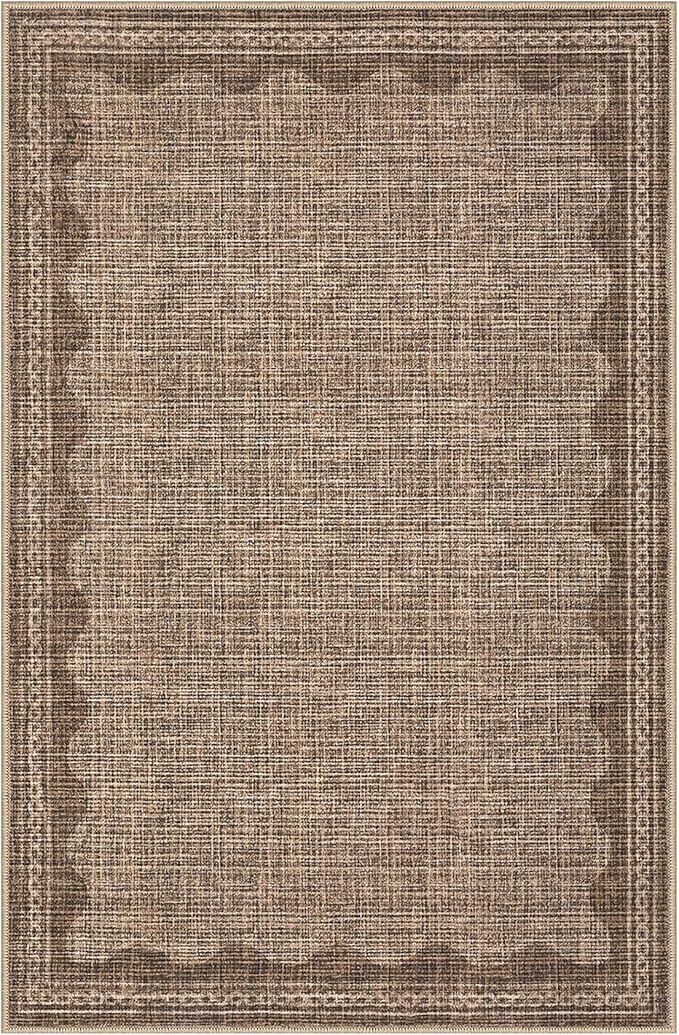 GarveeHome Door Mat Indoor Rugs for Entryway Scalloped Small Rug 2x3 Washable Non-Slip Solid Coffee Modern Minimalism Soft Low-Pile Throw Carpet for Bedroom Kitchen Bath Entrance