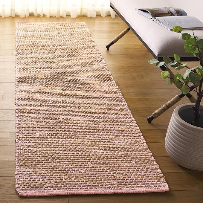 SAFAVIEH Cape Cod Collection Runner Rug - 2'3" x 8', Pink & Natural, Handmade Jute, Ideal for Living Room, Hallway, Foyer, Bedroom (CAP236U-28)