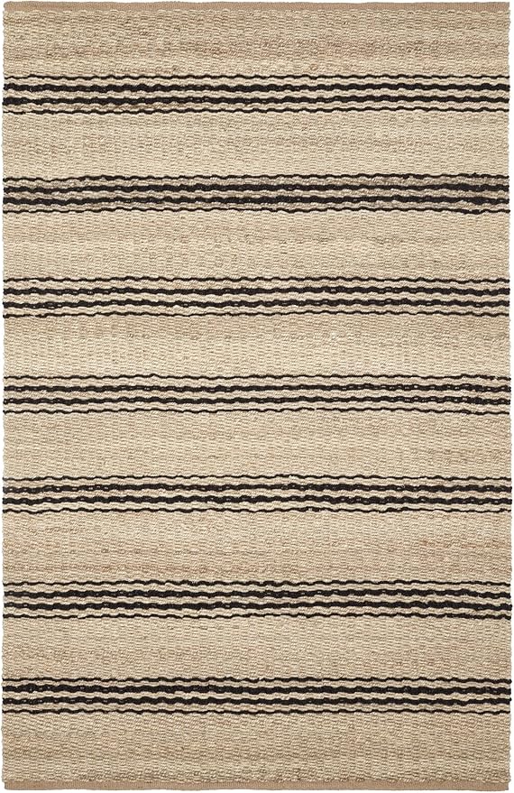 Dash & Albert Jute Ticking Black Handwoven Jute Rug, 10 X 14 Feet, Neutral Stripe Pattern - Premium Luxury Hotel Quality Soft Breathable Hypoallergenic Machine Washable Easy Care All Season