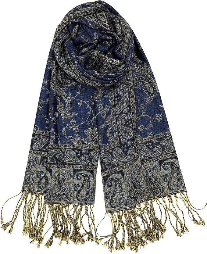 Achillea Reversible Paisley Pashmina Rave Scarf – Exotic Indian Shawls and Wraps for Evening Dresses, Festivals, All Seasons