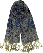 Achillea Reversible Paisley Pashmina Rave Scarf – Exotic Indian Shawls and Wraps for Evening Dresses, Festivals, All Seasons