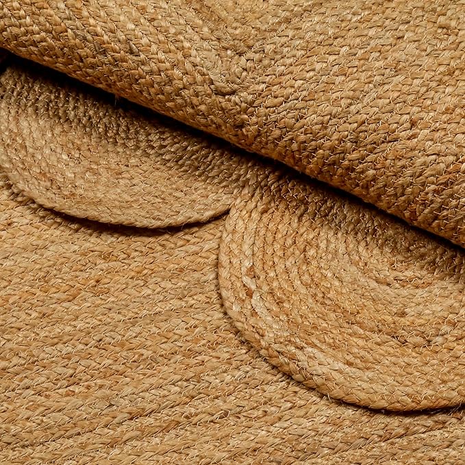 Hand Woven Jute Area Rug - 5' x 7' Feet - Rustic Beige Reversible Rectangular Rugs for Bedroom, Kitchen, Living Room - Vintage Natural Braided Entry Floor Décor Boho Jute Rug 5x7 Feet