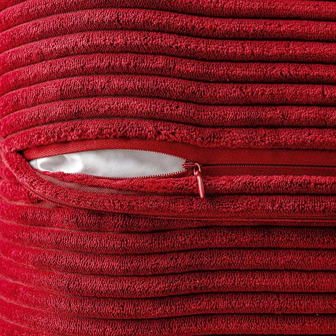 MIULEE Decorative Euro Sham Throw Pillow Covers for Couch Bed Livingroom 26x26 Inch Set of 2 Red Boho Accent Throw Pllows Broadside Striped Patchwork Soft Corduroy Pillowcases