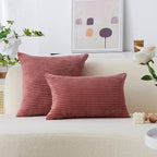 Home Brilliant 24x24 Pillow Covers Pink Decor Striped Velvet Corduroy Euro Sham Large Square Pillowcase for Sofa Bed, 60cm, Set of 2, Dry Rose Pink