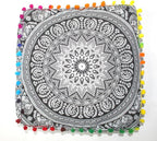 CRAFT KALA Black Elephant Flower Large Hippie Mandala Meditation Floor Ottoman Pillow Cushion Pouf Cover Square Poufs Bohemian Floor Cushion Case Outdoor Fireplace Living Room Decor Cover 24" Square