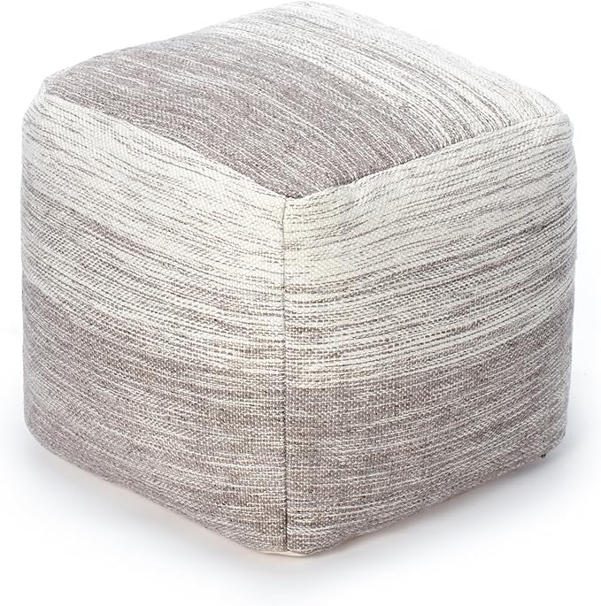 Anji Mountain Pouf Ottoman Foot Rest, Handmade Ottoman Pouf, Comfortable Foot Stool, Decorative Floor Seating for Living Room Decor, Bedroom & Home Décor Accent - Dune Stripe