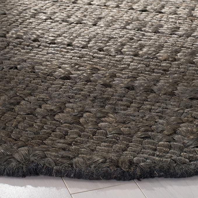 SAFAVIEH Natural Fiber Collection Area Rug - 8' Round, Charcoal, Handmade Jute, Braided Woven Design, Ideal for Living Room, Bedroom (NF212C)