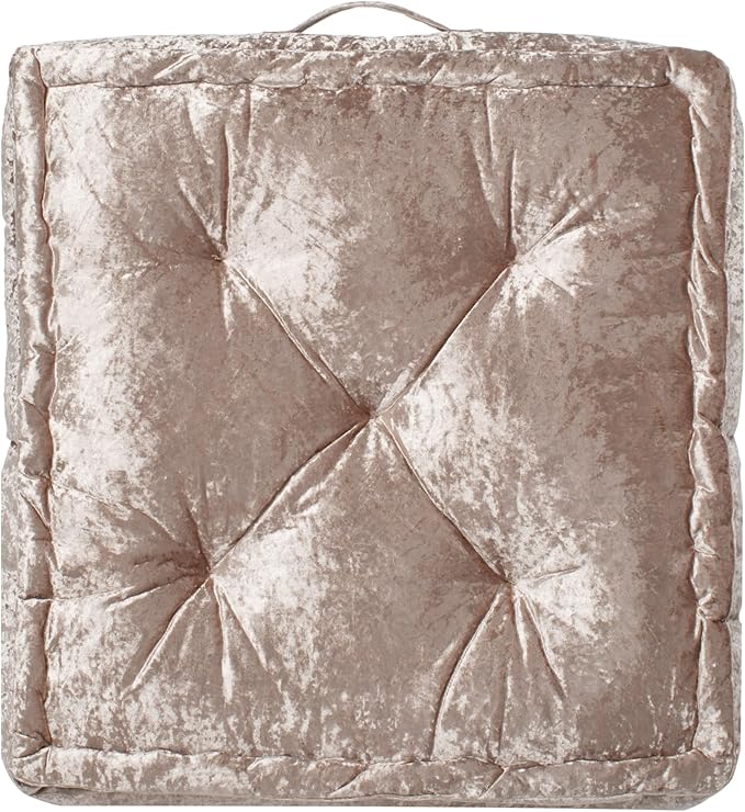 SAFAVIEH Home Collection Belia Champagne 18-inch Square Tufted Floor Pillow with Insert
