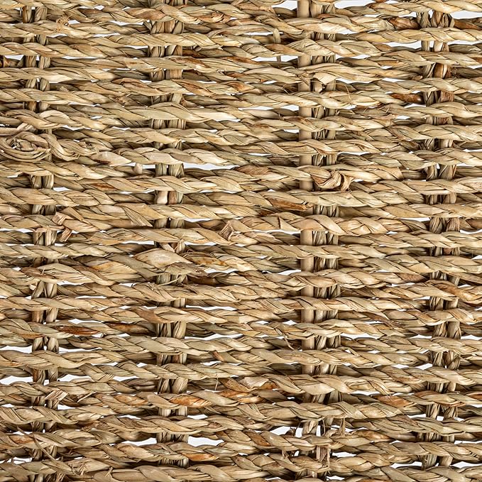 Household Essentials Handwoven Seagrass Rectangular Tray Set with Wood Handles, Natural, Set of 2