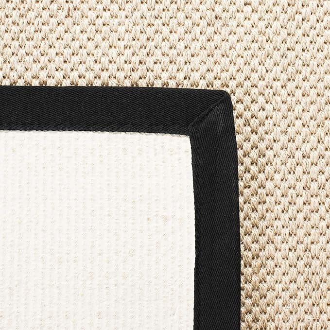 SAFAVIEH Natural Fiber Collection Runner Rug - 2'6" x 16', Marble & Black, Sisal, Woven Design with Border (NF143A)