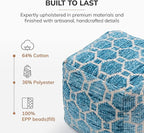 Anji Mountain Pouf Ottoman Foot Rest, Handmade Ottoman Pouf, Comfortable Foot Stool, Decorative Floor Seating for Living Room Decor, Bedroom & Home Décor Accent - Blue