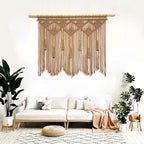 Youngeast Large Macrame Wall Hanging Boho Woven Tapestry Bohemian Macrame Wall Decor Handmade Tassel Tapestry Home Decoration for Bedroom Living Room 39"X31" (Wood Dowels Not Included) (Khaki)