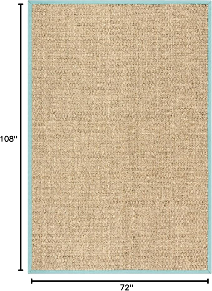 SAFAVIEH Area Rug 6x9 - Natural Fiber Collection - Natural & Teal, Seagrass, Basketweave Pattern with Border (NF114R)