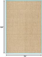 SAFAVIEH Area Rug 6x9 - Natural Fiber Collection - Natural & Teal, Seagrass, Basketweave Pattern with Border (NF114R)