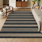 Lahome Elance Striped Easy Jute Rugs for Living Room, 6x9 Washable Indoor Outdoor Patio Rug, Neutral Thin Non Slip Non Shedding Black Dining Room Carpet for Under Table Mudroom Classroom