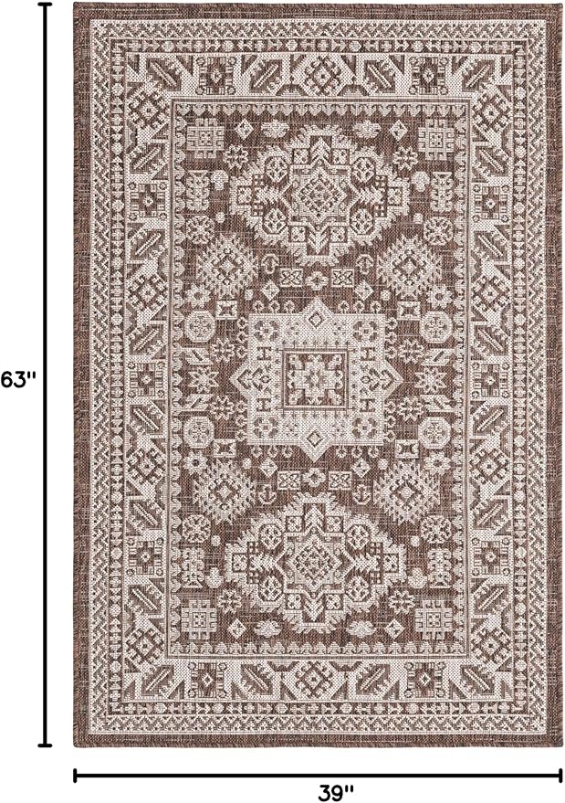 Rugs.com Outdoor Aztec Collection Rug – 3' x 5' Brown Flatweave Rug Perfect for Living Rooms, Large Dining Rooms, Open Floorplans