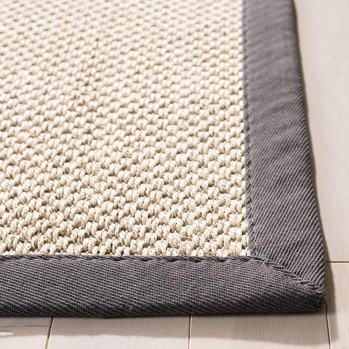 Safavieh Area Rug 6x8 - Natural Fiber Collection - Marble & Dark Grey, Sisal, Woven Design with Border (NF143D)