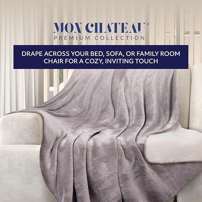 Mon Chateau 60" x 70" Fireside Mélange Throw Blanket, Contrast Stitching Soft Blanket for Queen-Size Bed, Couch, or Sofa, Cozy Home Decor and Stylish Living Room Comfort, Cedarwood