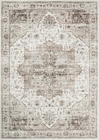 5x7 Area Rugs, Stain Resistant Machine Washable Area Rugs with Non-Slip Backing, Vintage Rugs for Bedroom, Living Room, Large Soft Low Pile Area Rug (White/Brown, 5'x7')