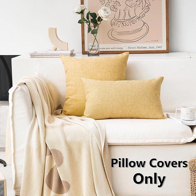 Home Brilliant Yellow 20x20 Spring Pillow Cover Textured Linen Throw Pillows for Couch Bench Sofa Decor, 50cm, 20 Inch, Yellow
