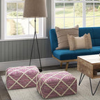 SIMPLIHOME Cowan Contemporary Square Pouf in Magenta and Natural Handloom Woven for the Living Room, Bedroom and Kids Room
