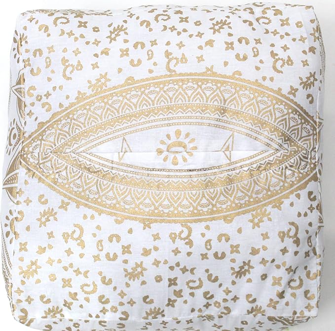 CRAFT KALA Gold Large Hippie Mandala Meditation Floor Ottoman Pillow Cushion Pouf Cover Square Poufs Bohemian Circle Floor Cushion Case Outdoor Fireplace Yoga Living Room Decor Cover 18" Square
