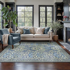 GENIMO 5x7 Washable Area Rug, Non-Slip Vintage Boho Floral Carpet, Soft Low-Pile Thin Bedroom Rug for Living Room, Dining Room, Nursery, Dark Blue