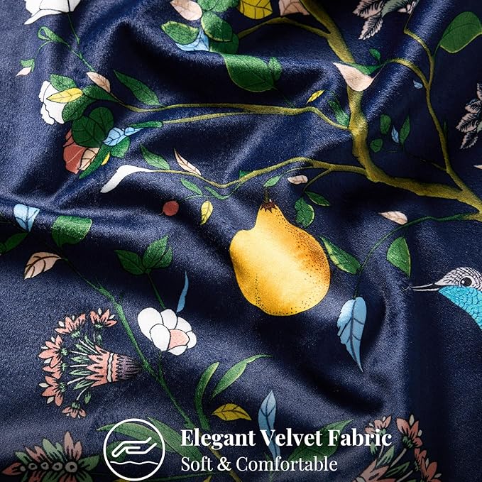 MUSSEL Navy Blue Velvet Throw Pillow Covers 16x16 Pack of 2, Vintage Floral Pillow Covers, Mid Century Flower Plant Cushion Covers for Sofa Living Room Home Decor