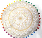 CRAFT KALA Gold Large Hippie Mandala Meditation Floor Ottoman Pillow Cushion Pouf Cover Square Poufs Bohemian Circle Floor Cushion Case Outdoor Fireplace Yoga Living Room Decor Cover 18" Round