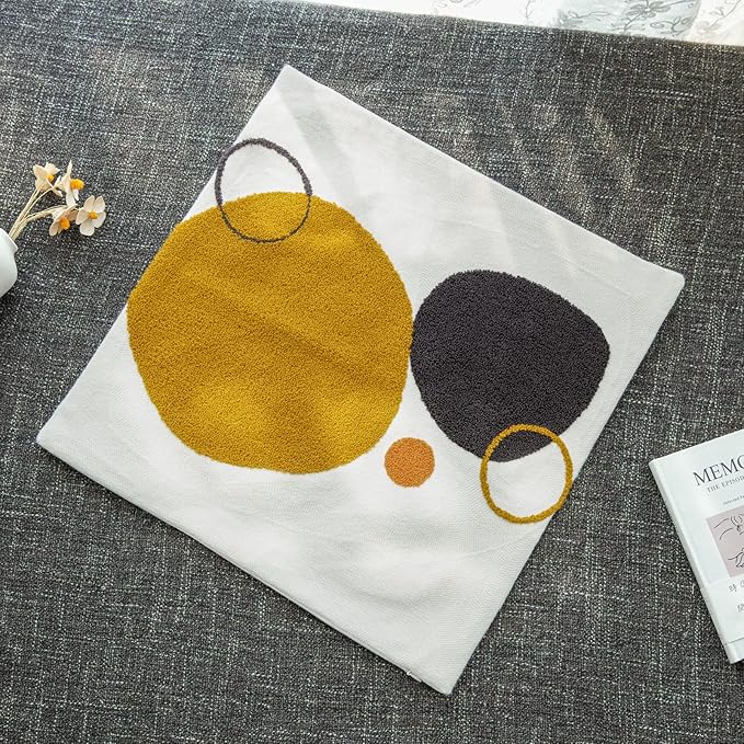 Boho Geo Decorative Throw Pillow Cover, Decorative Colored Pillowcase for Couch Sofa Bed Stylish Decor, Simple Cotton Textured Cushion Sham, Square 18 inches, 1PC(Yellow Mustard Orange)