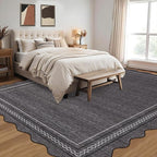 Garvee Scalloped Washable Rug 5x7 Area Rugs for Living Room Non Slip Throw Rugs Bedroom Rugs Boho Low Pile Soft Non Shedding Stain Resistant Carpet for Dining Room Nursery Office 5'x7' Dark Grey