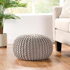 Moro Knitted Cotton 20 x 20 Round Pouf,Furniture,Primary Living Space,Bean Bag Chairs & Lazy Sofa Chair,Brown